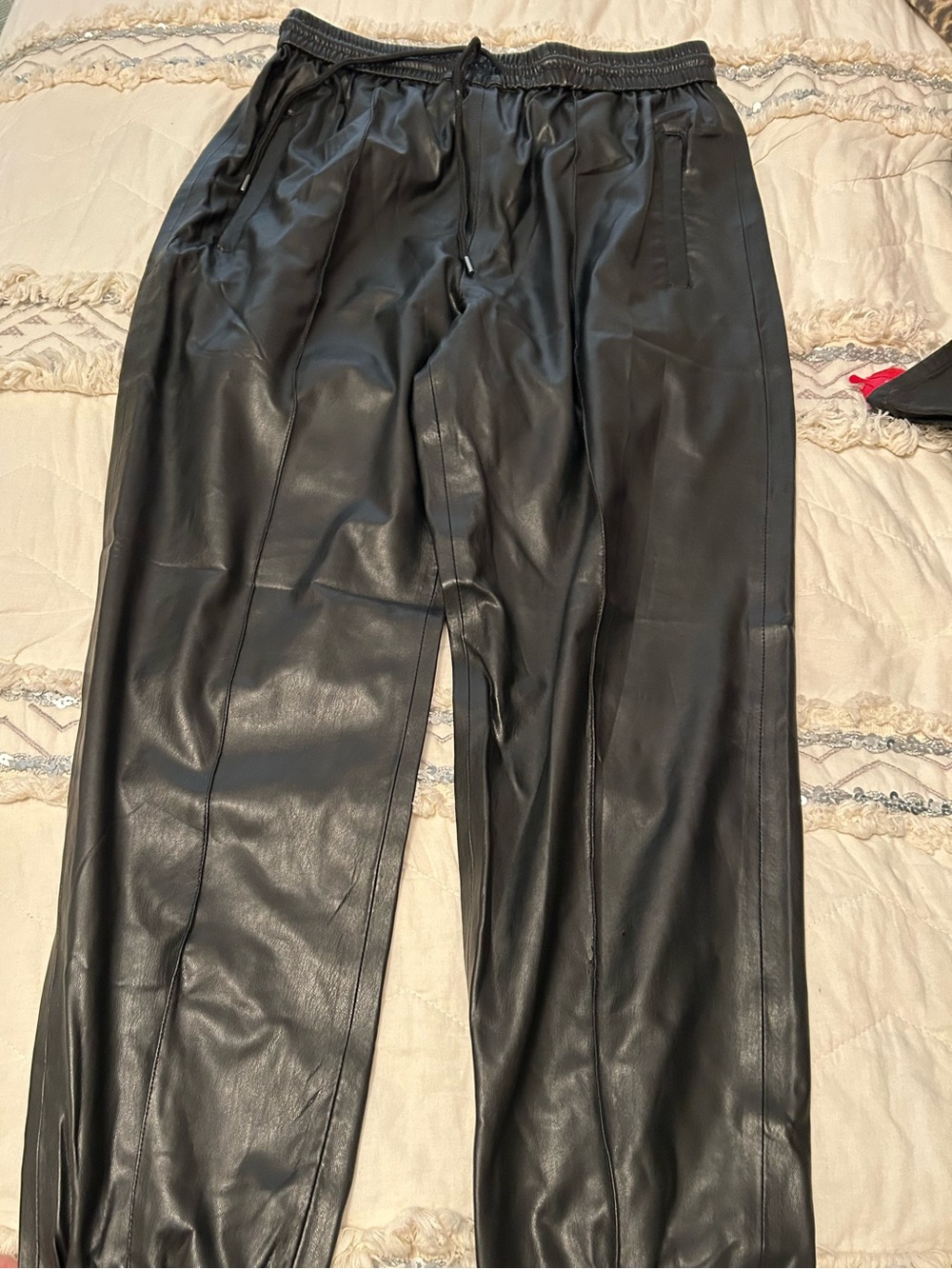 BLANKNYC Black Faux Leather Elastic Waist Pants - Size 28